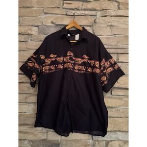 Vintage Black Brooks & Dunn Western Aztec Shirt Red Pearl Snaps Short Sleeve XXL